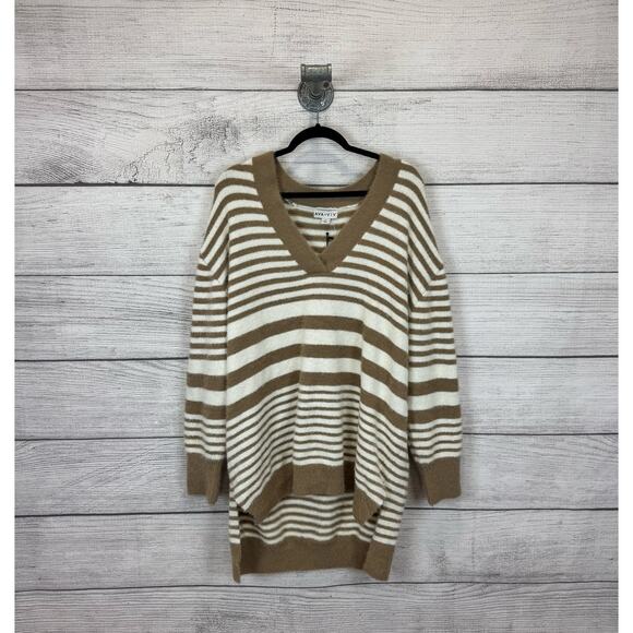Ava & Viv Sweaters - Ava & Viv Plus Size Cream & Tan Striped V-Neck Oversized Sweater Size 1X